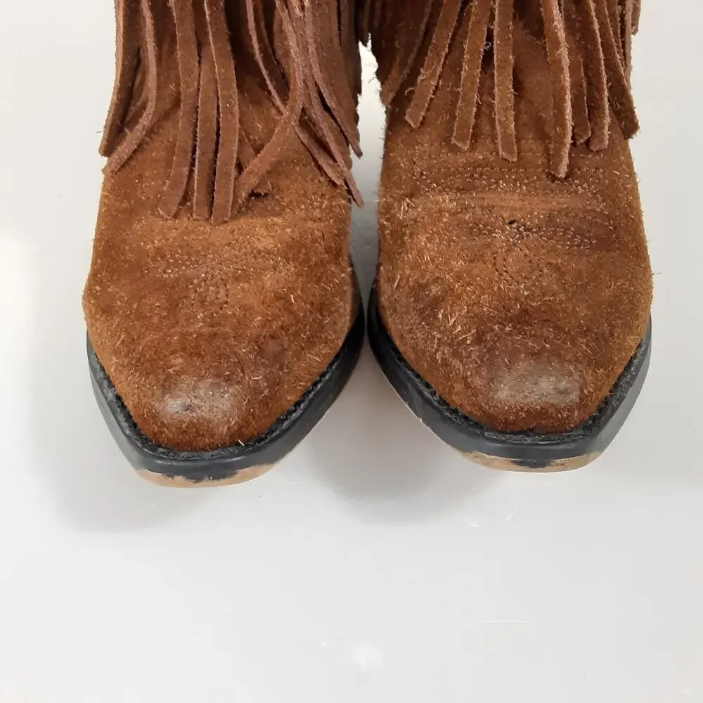 Smokey Mountain Boots Wisteria Cowgirl Boots Girls 1 Double Fringe Brown Suede